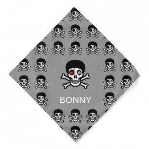 Skull and bones pattern on gray bandana