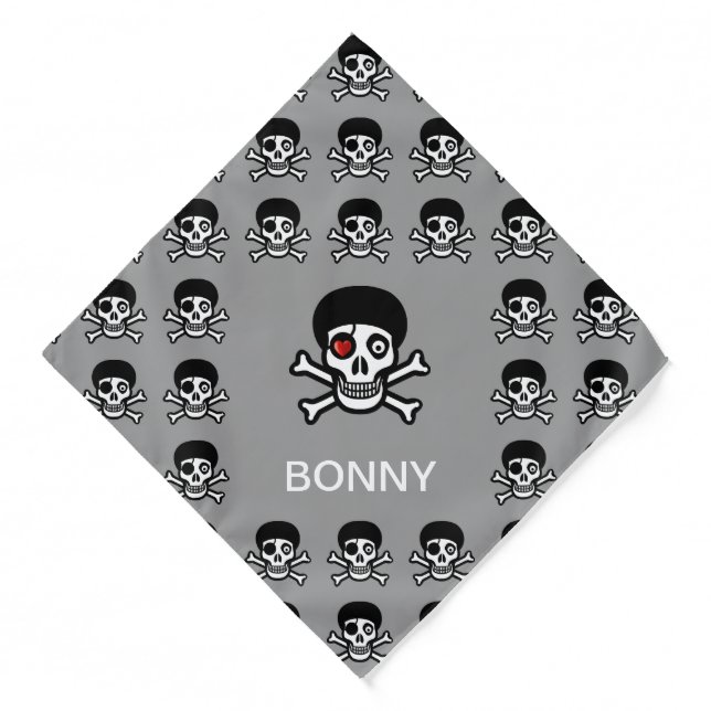 Skull and bones pattern on gray bandana (Front)
