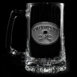 Skull and Bones Personalized Beer Mug<br><div class="desc">We will not automatically insert the word "Pub" as shown in the sample. Be specific when inserting precisely what you want the glass to say. Personalize with your name, company brand name, favorite saying, or tagline above the super cool skull and bones design. Skull and cross bones glasses are cool...</div>