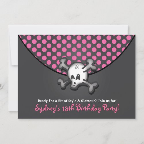 Skull and Bones Purse Birthday Party Invitations