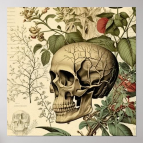 Skull and botany Victorian Poster