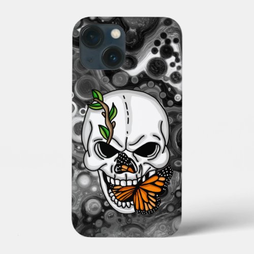 Skull and Butterfly Digital Art iPhone 13 Mini Case
