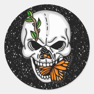 Skull and Butterfly Digital Art Classic Round Sticker