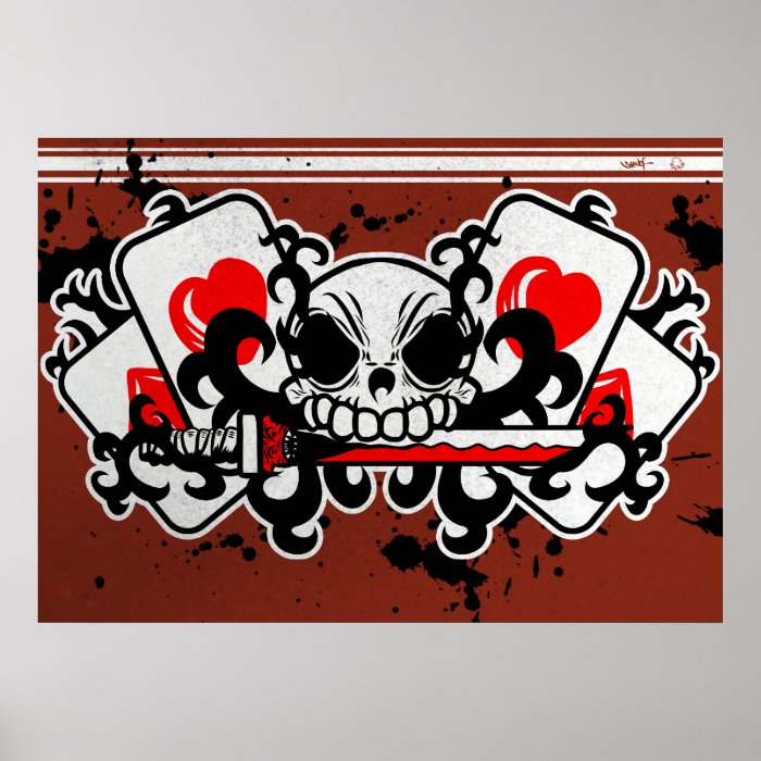 skull and cards tattoo style poster