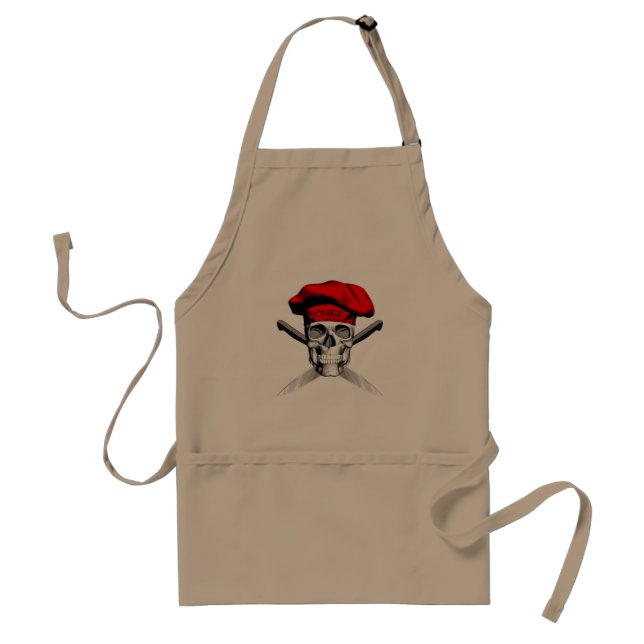 Skull and Chef Knives: Red Hat Adult Apron (Front)