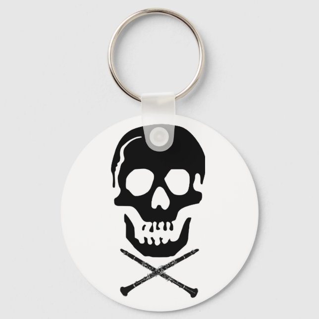 Skull and clarinets - Black on white Keychain (Front)