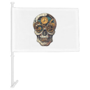 Skull and Clock Timekeeper Car Flag