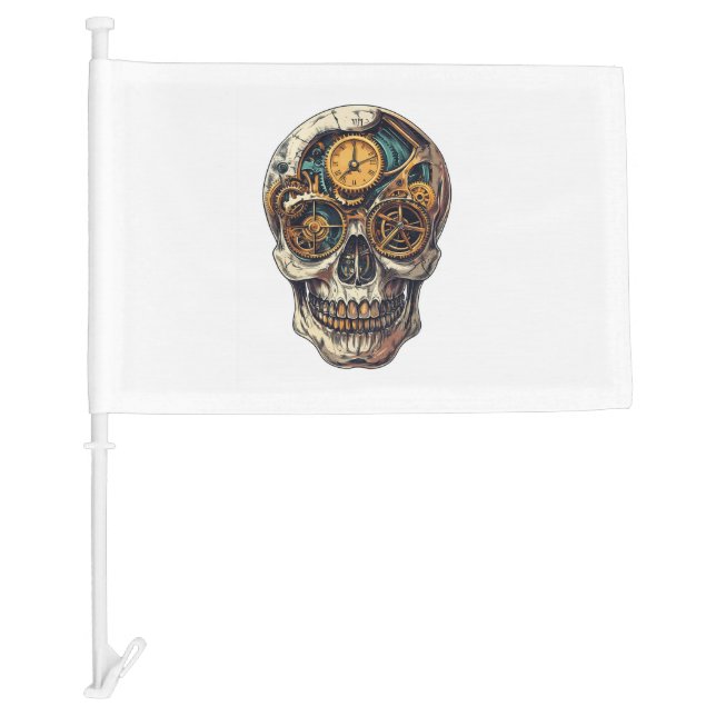 Skull and Clock Timekeeper Car Flag (Front)