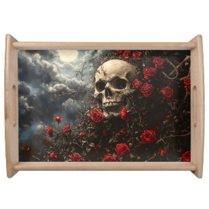 Skull and Crimson Roses Serving Tray