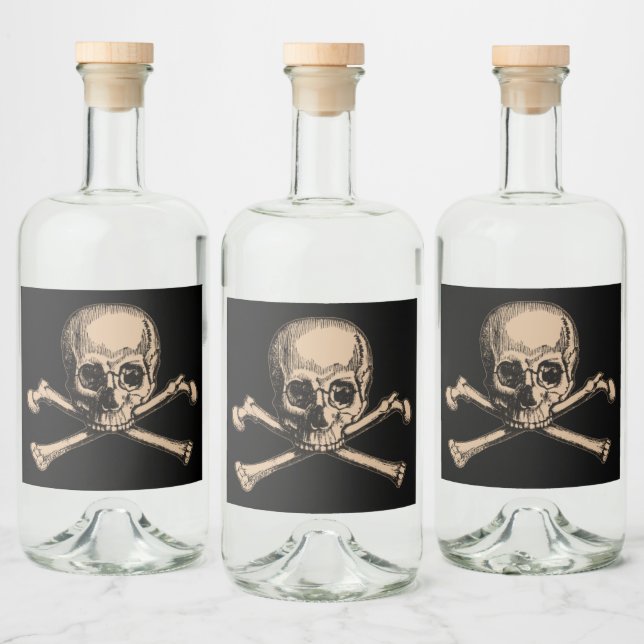 Skull And Cross Bones 2 Liquor Bottle Label (Bottles)