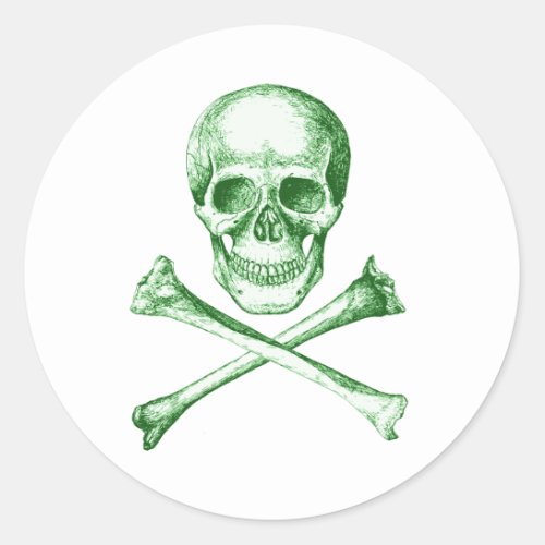 Skull and Cross Bones _ Green Classic Round Sticker