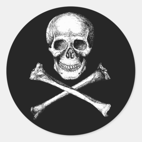 Skull and Cross Bones Grey Classic Round Sticker