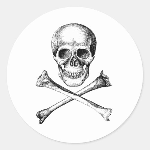 Skull and Cross Bones _ Grey Classic Round Sticker