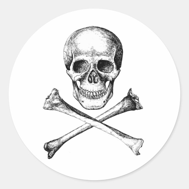 Skull and Cross Bones - Grey Classic Round Sticker (Front)