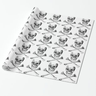 Skull and Cross Bones Grey Wrapping Paper