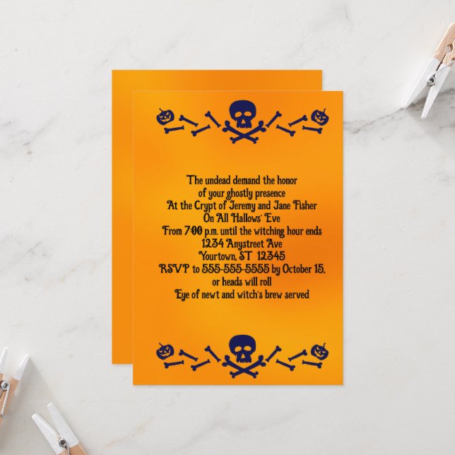 Skull and Cross Bones Halloween Party Invitation (Front/Back In Situ)