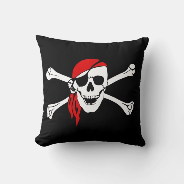 Skull and Cross Bones Pirate Throw Pillow (Front)