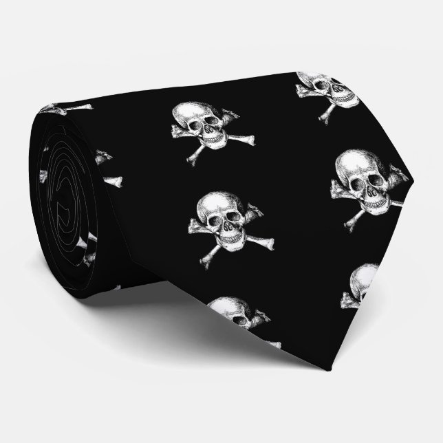 Skull and Cross Bones Red Neck Tie (Rolled)