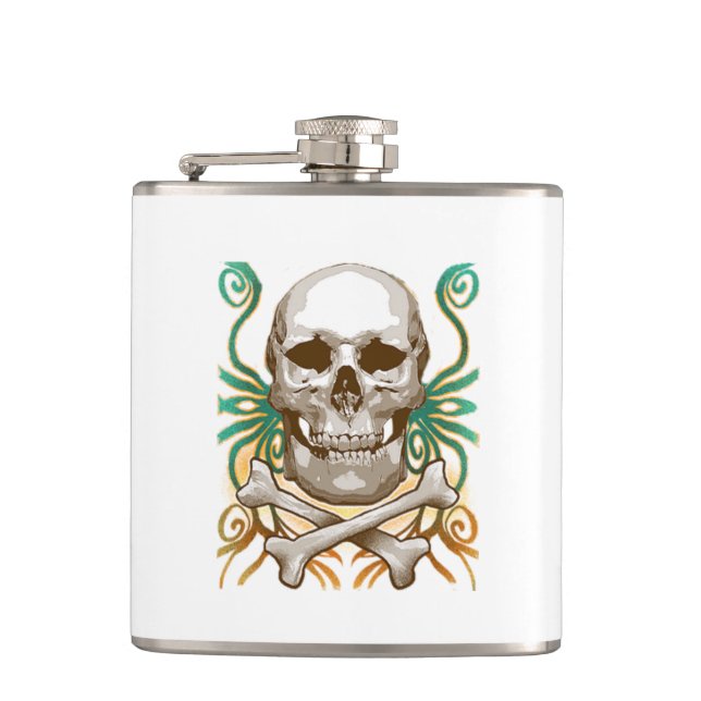 Skull and Cross Bones Vinyl Wrapped Flask (Front)