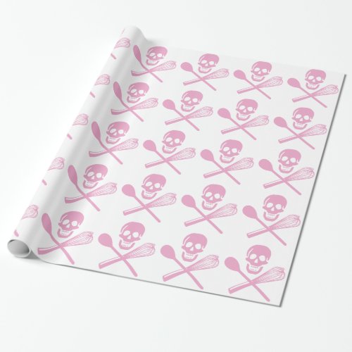 Skull and Cross Whisk Pink Wrapping Paper