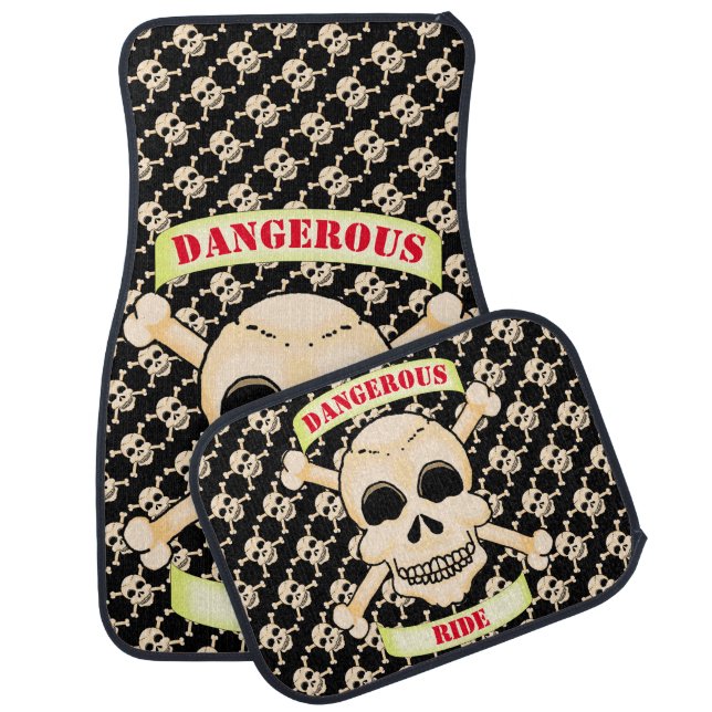 Skull and Crossbones Car Floor Mats (w/Banners) (Set)