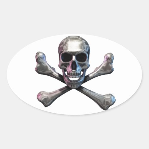 Skull and Crossbones Chrome Oval Sticker