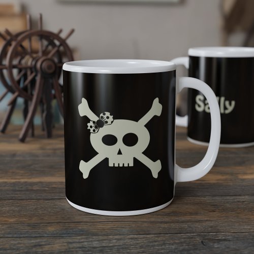 Skull and Crossbones Cute Girl Pirate Flag Black Giant Coffee Mug