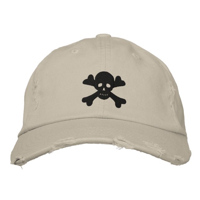 Skull and Crossbones Embroidered Baseball Hat (Front)