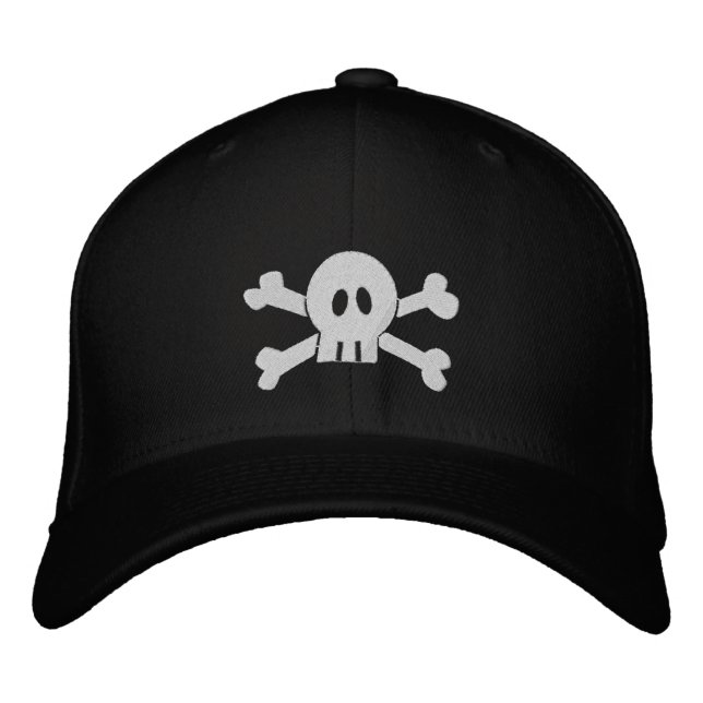Skull and Crossbones Embroidered Baseball Hat (Front)