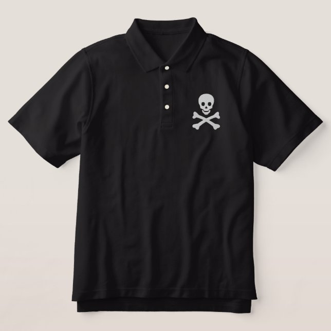 Skull and Crossbones Embroidered Polo Shirt (Design Front)