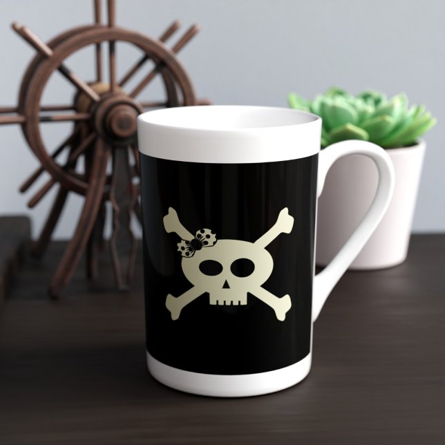 Skull and Crossbones Girl Pirate Bone China Mug (Ahoy! Add yer name to this cute skull and crossbones bone china mug and set sail for a lovely brew)