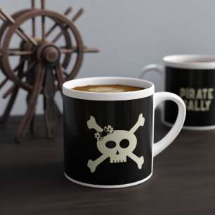 Skull and Crossbones Girl Pirate Name Black Funny Espresso Cup