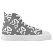 Skull and Crossbones Grey White High-Top Sneakers (Left Shoe Inside)