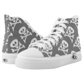 Skull and Crossbones Grey White High-Top Sneakers (Pair)