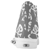 Skull and Crossbones Grey White High-Top Sneakers (Left Shoe Back)