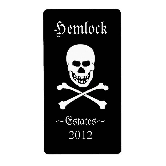 Skull and Crossbones Halloween Funny Wine Bottle Label (Front)