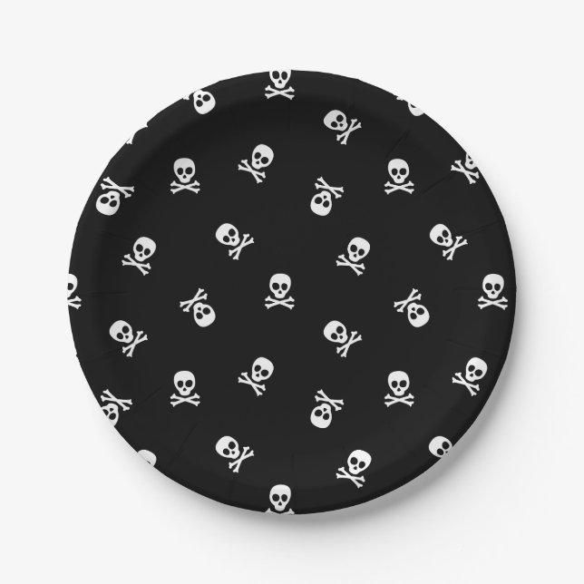 Skull and Crossbones Halloween Party Paper Plates (Front)