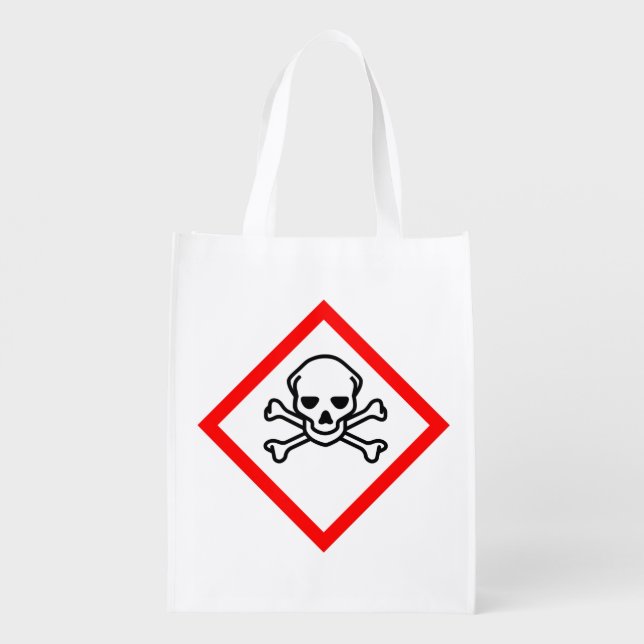Skull and Crossbones Hazard Symbol Grocery Bag (Back)