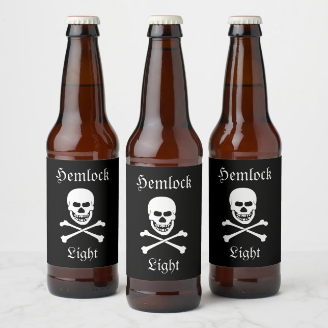 Skull and Crossbones Hemlock Light Halloween Party Beer Bottle Label (Bottles)