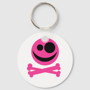 Skull and Crossbones. Hot Pink and Black. Keychain