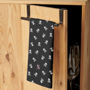 Skull and Crossbones Monogrammed Halloween Kitchen Towel