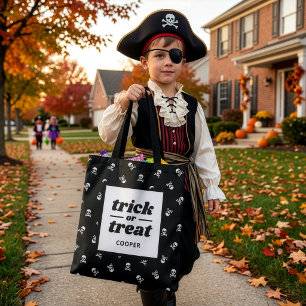 Skull and Crossbones Monogrammed Trick or Treat Tote Bag