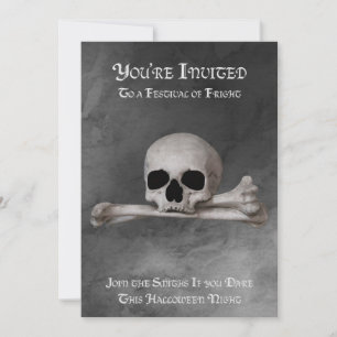 Skull and Crossbones on Gray Halloween Invitation