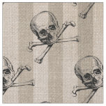 Skull and Crossbones on Tan Striped Fabric