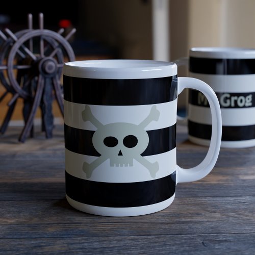 Skull and Crossbones Pirate Black Stripes Funny Giant Coffee Mug