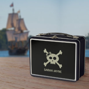 Skull and Crossbones Pirate Flag Metal Lunch Box