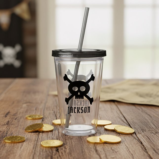 Skull and Crossbones Pirate Name Acrylic Tumbler (Add yer pirate name!)