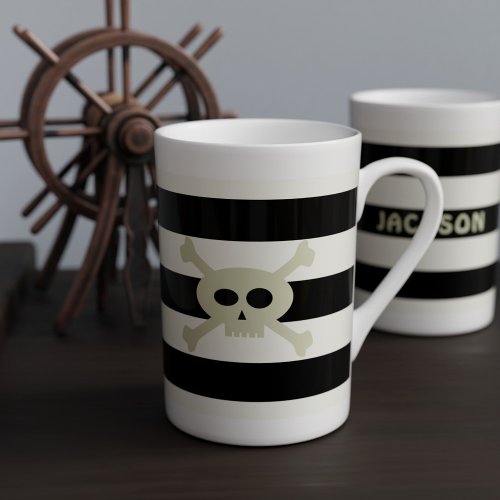 Skull and Crossbones Pirate Striped Bone China Mug