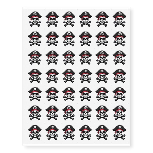 Skull and Crossbones Pirate Temporary Tattoos (Front)