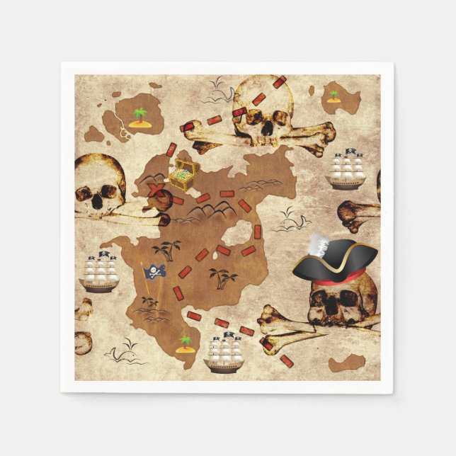 Skull and Crossbones Pirate Treasure Map Napkins (Front)